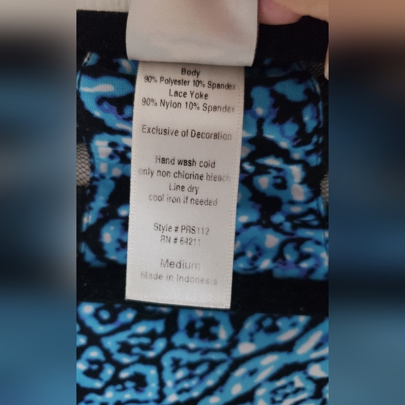 Beautiful Low-cut Shorty Nightgown In Attractive Blue & Black Print, Sz Medium. - Picture 4 of 5